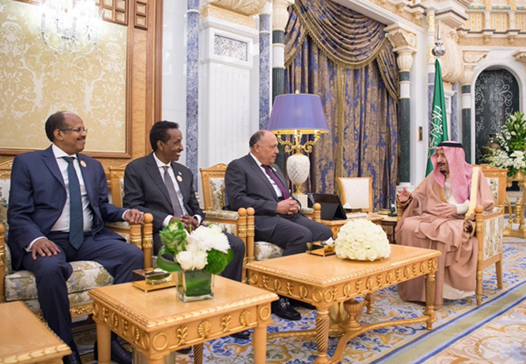 استقبل العاهل السعودي بقصر اليمامة في الرياض المشاركين في الاجتماع الوزاري