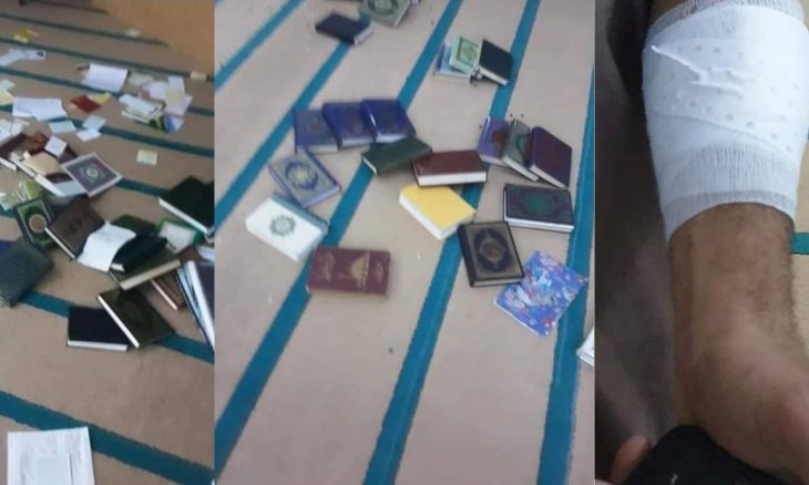 صور تظهر الخراب الذي عاثه الإمام بالمسجد والإصابة التي تسبب بها لنفسه