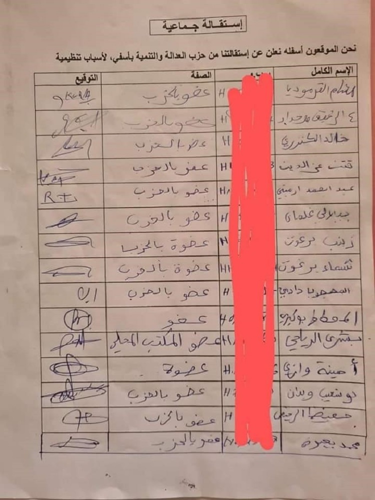 استقال 45 قيادياً وعضواً من حزب الإخوان في مدينة أسفي