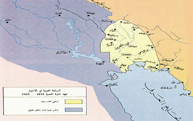 باللون الأصفر المناطق الخاضعة لحكم إمارة البوكاسب