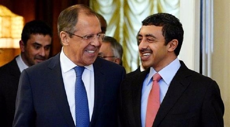وزير الخارجية الإماراتي، الشيخ عبد الله بن زايد آل نهيان، خلال لقاء نظيره وزير الخارجية الروسي سيرغي لافروف